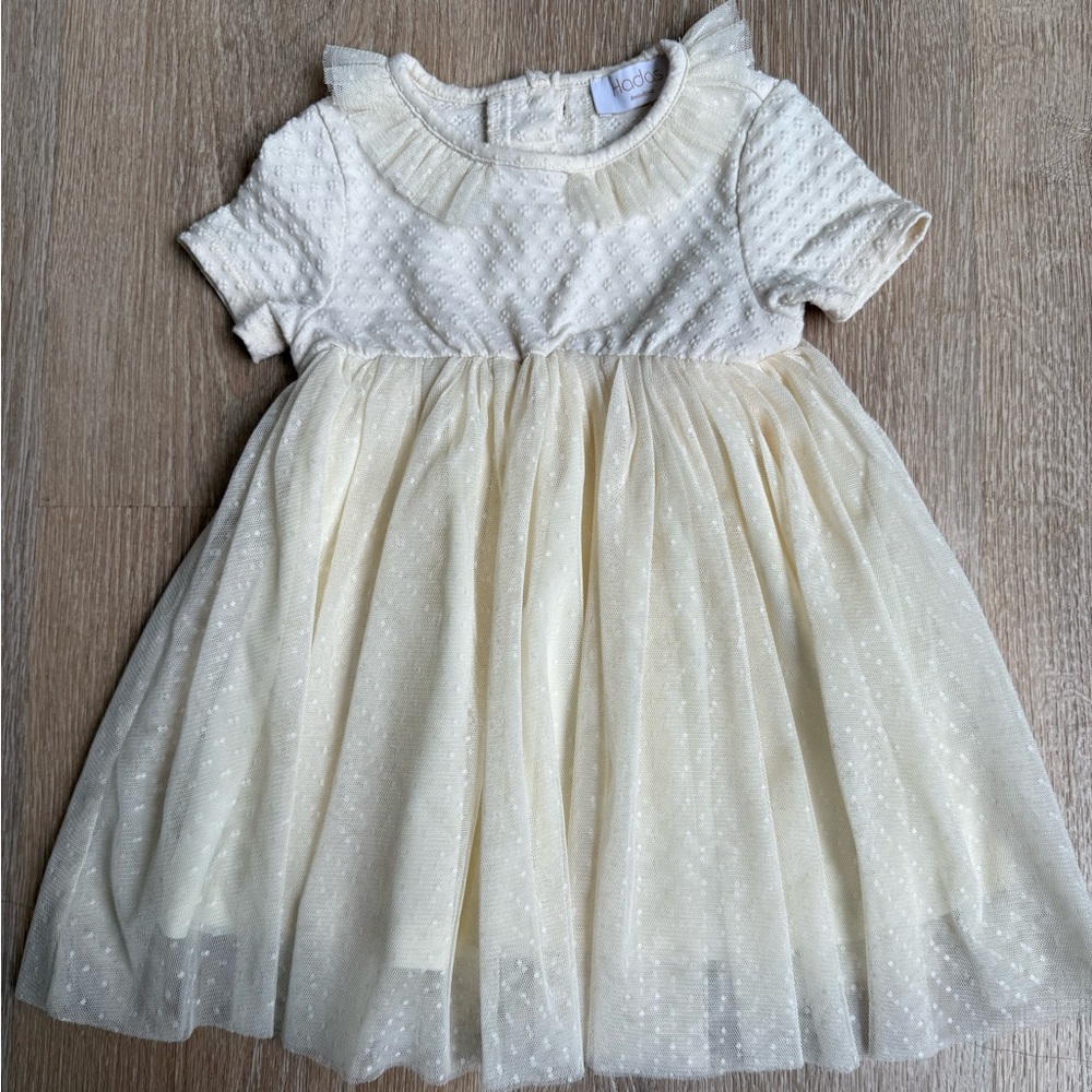 Cream Pointelle Eyelet Dress with Polka Dot Tulle Skirt 2T Holiday Easter Spring
